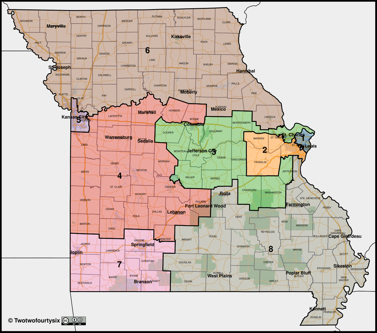 Map of Missouri's congressional districts, 118th Congress.