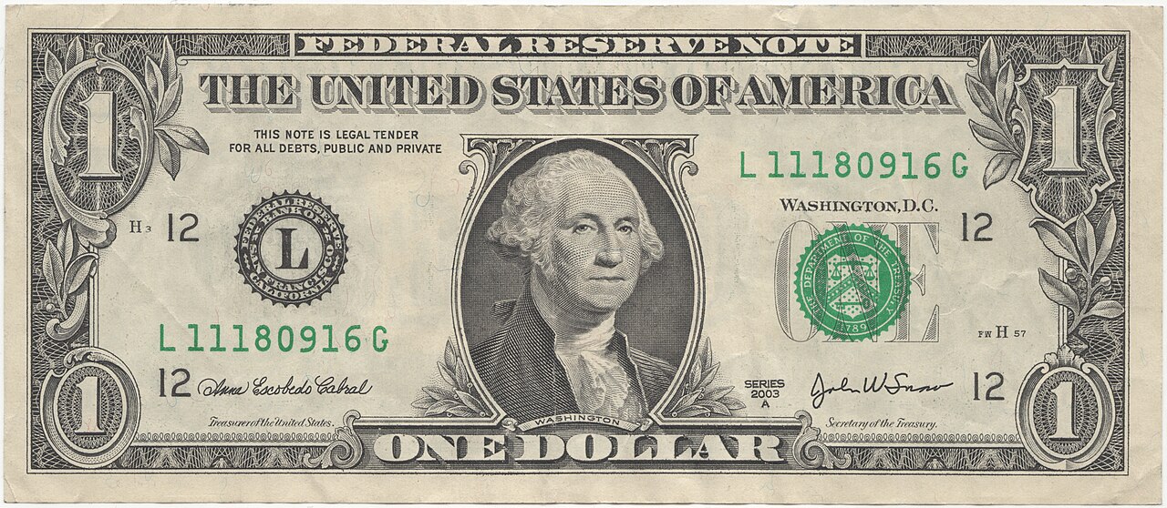 Obverse of a United States one-dollar bill.