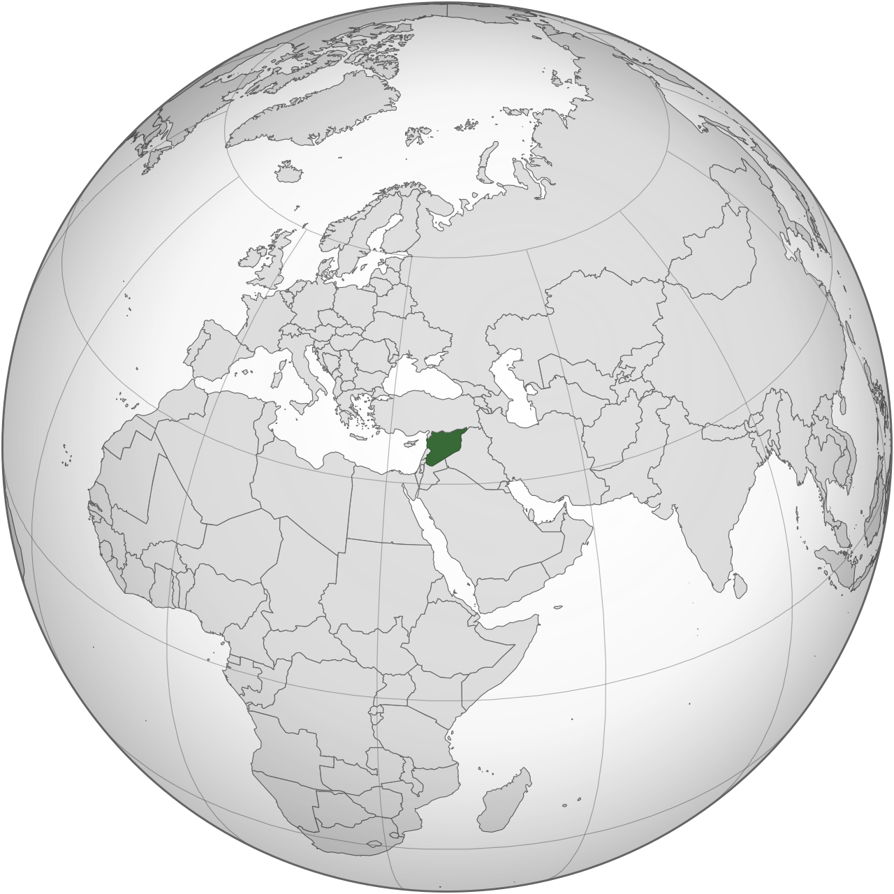 Syria (green) in the Middle East.