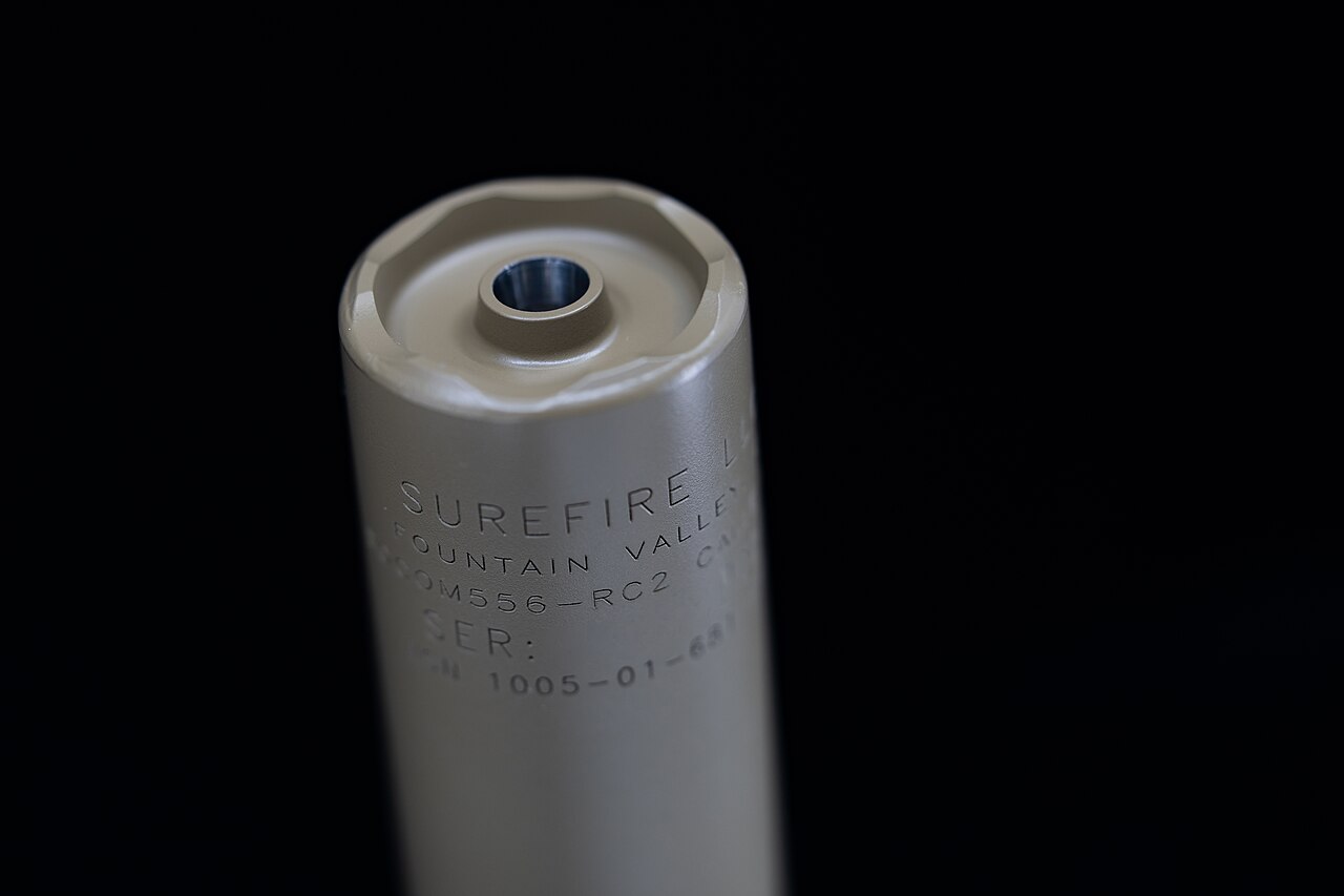 A SureFire rifle suppressor for 5.56mm rifles, regulated under the National Firearms Act.